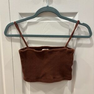 Elegant Brown Ribbed Crop Top